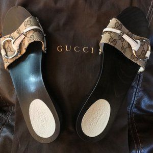 GUCCI - Beige, Monogram "GG" Logo, Platform Mules